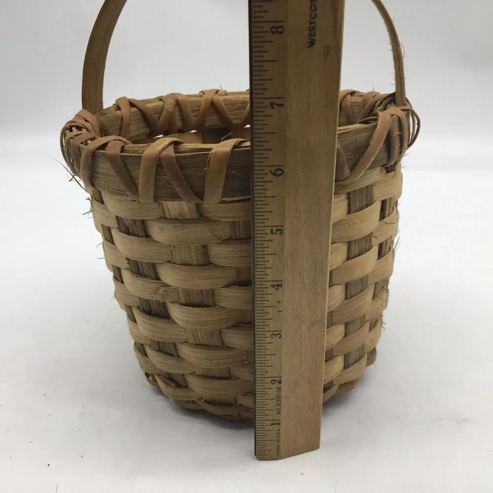 Vintage Primitive Split Oak Hand Woven Gathering Basket Cottage Core Farmhouse